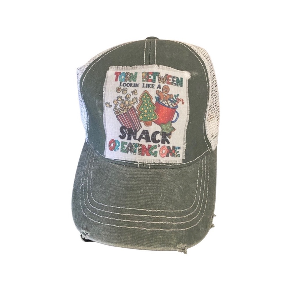 Snap back vintage trucker hat “Torn between looking like a snack or eating one”. - Picture 2 of 3
